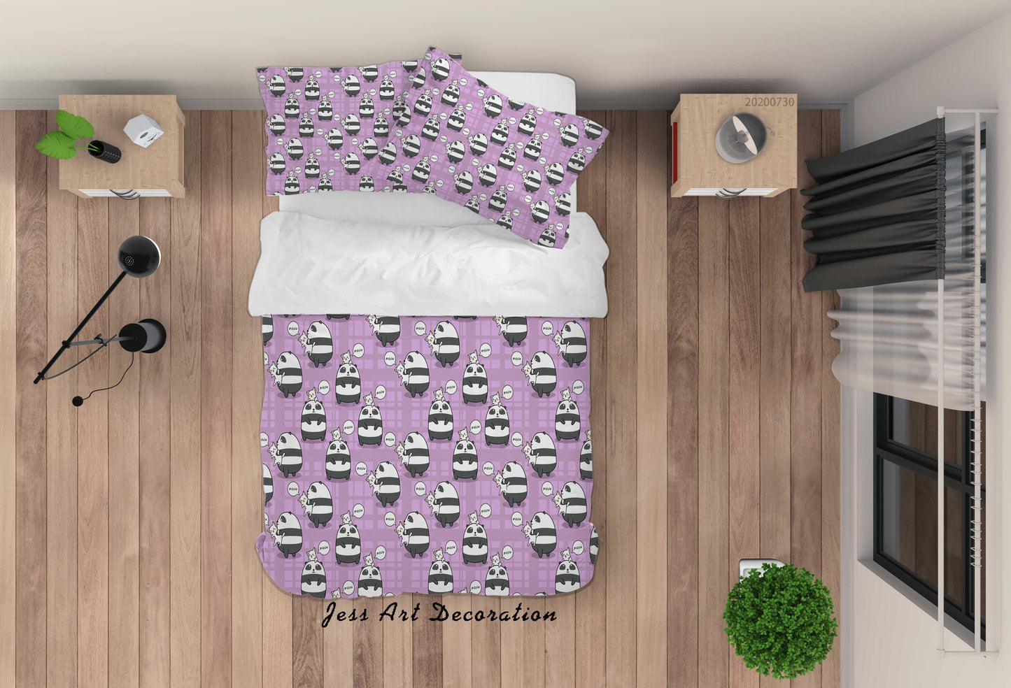 3D Cartoon Purple Panda Quilt Cover Set Bedding Set Duvet Cover Pillowcases LXL 51