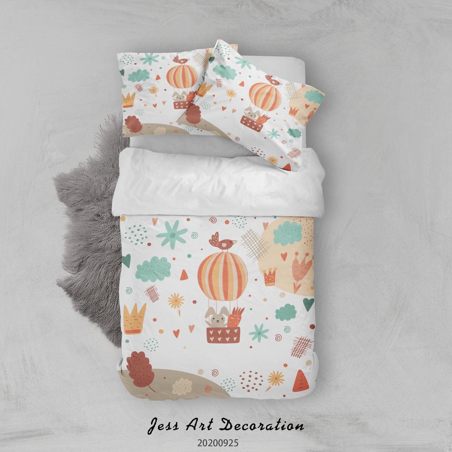 3D Cartoon Animal Hot-Air Balloon Cat Pattern Quilt Cover Set Bedding Set Duvet Cover Pillowcases WJ 6453
