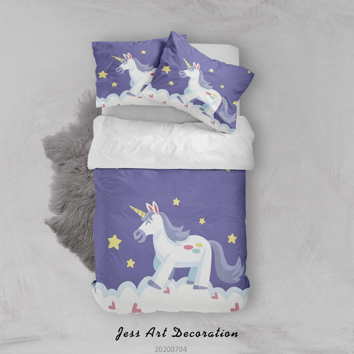 3D Blue Unicorn Quilt Cover Set Bedding Set Duvet Cover Pillowcases SF04
