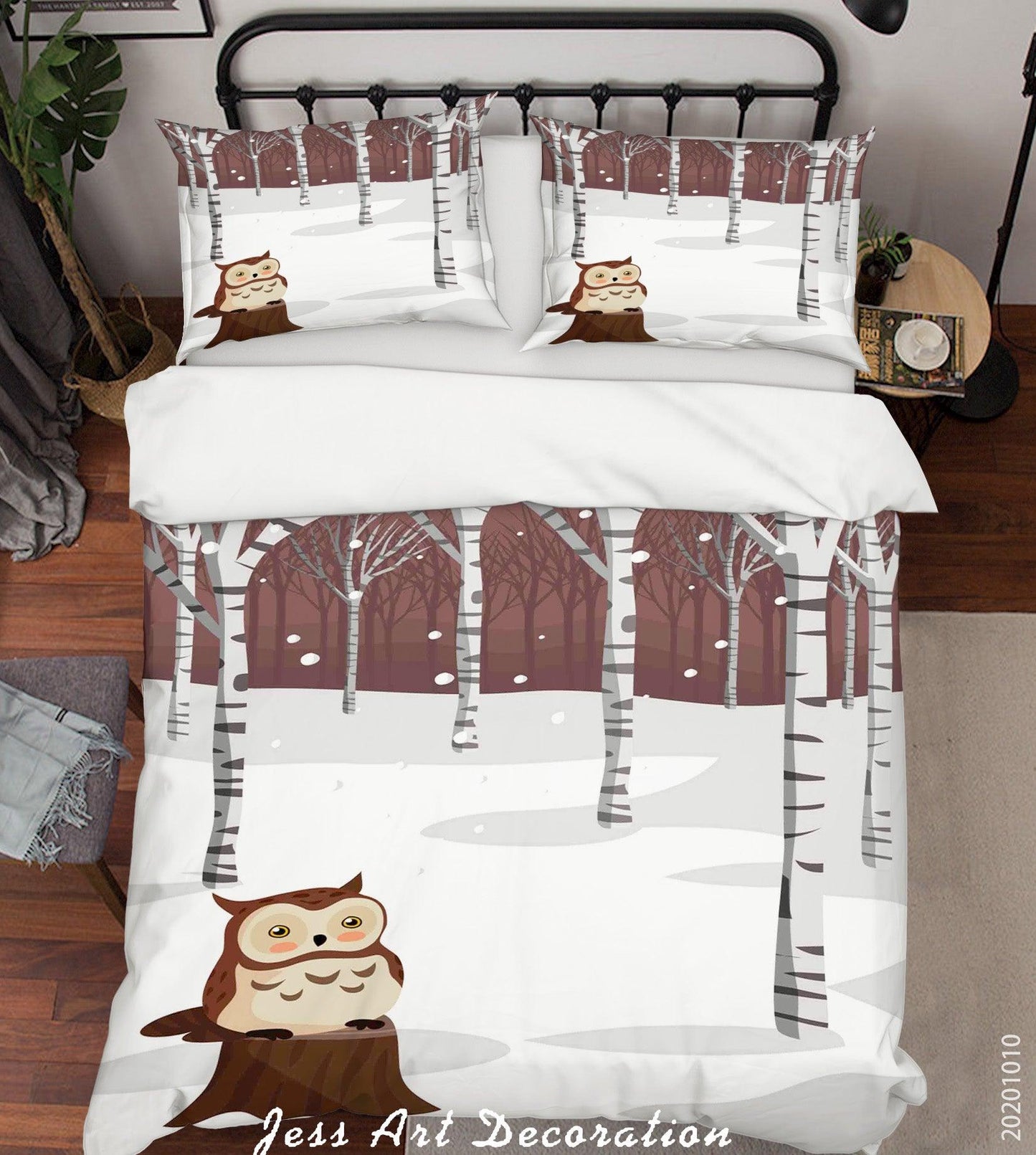 3D Cartoon Animal Winter Owl Quilt Cover Set Bedding Set Duvet Cover Pillowcases WJ 9586