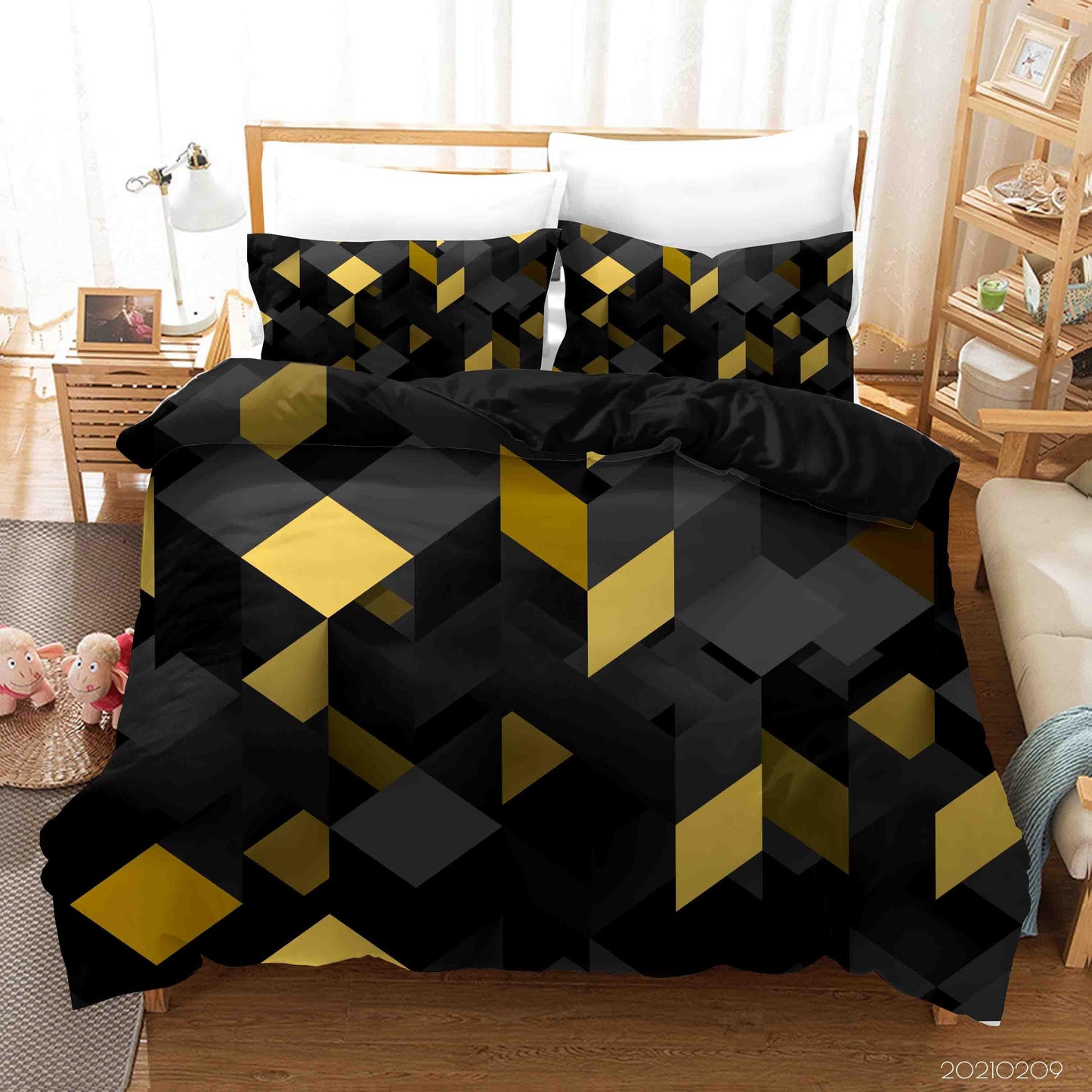 3D Abstract Black Gold Geometry Quilt Cover Set Bedding Set Duvet Cover Pillowcases 19