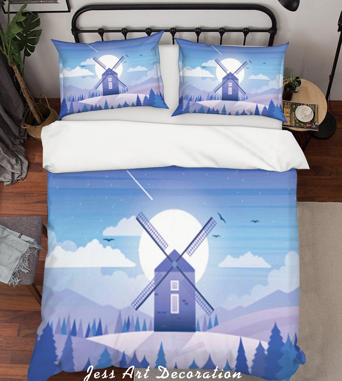 3D Blue Windmill Hill Trees Quilt Cover Set Bedding Set Pillowcases 17