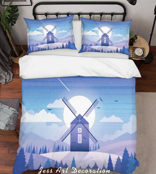 3D Blue Windmill Hill Trees Quilt Cover Set Bedding Set Pillowcases 17