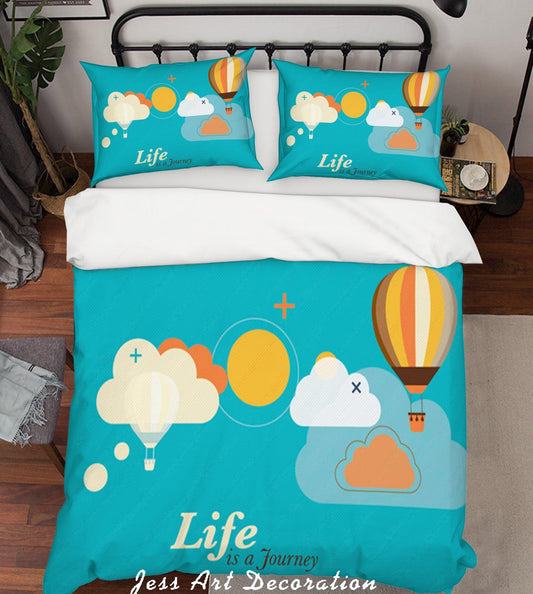 3D Blue Clouds Hot Air Balloon Quilt Cover Set Bedding Set Pillowcases 75