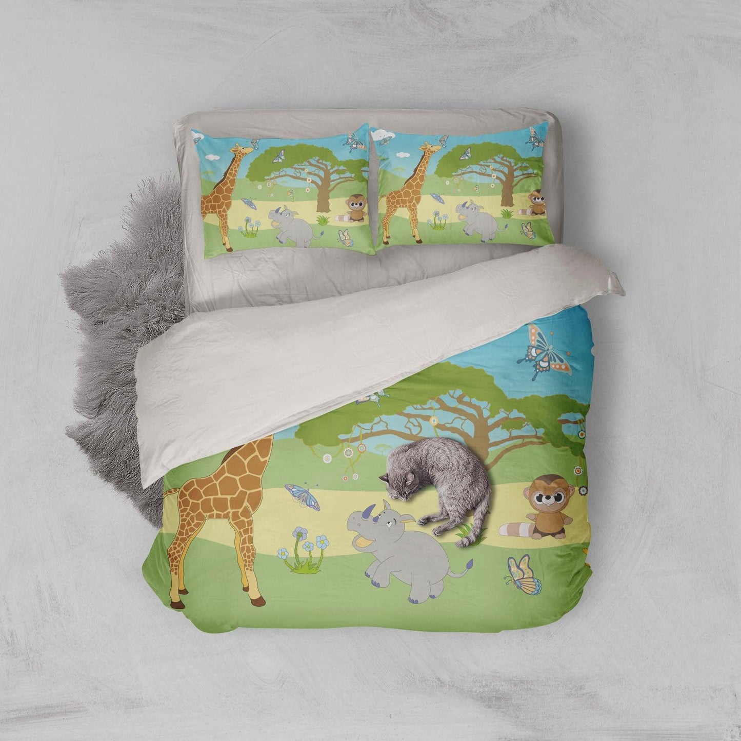 3D Cartoon Giraffe Rhinoceros Quilt Cover Set Bedding Set Pillowcases 103