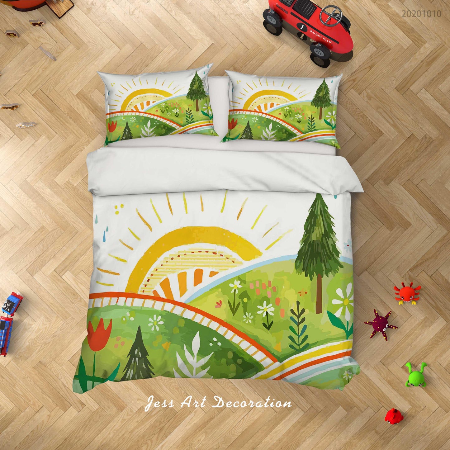 3D Cartoon Cute Sunshine Village Quilt Cover Set Bedding Set Duvet Cover Pillowcases WJ 9566
