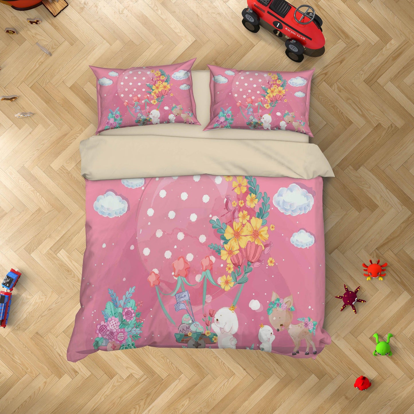 3D Cartoon Pink Animal Flower Quilt Cover Set Bedding Set Duvet Cover Pillowcases A334 LQH