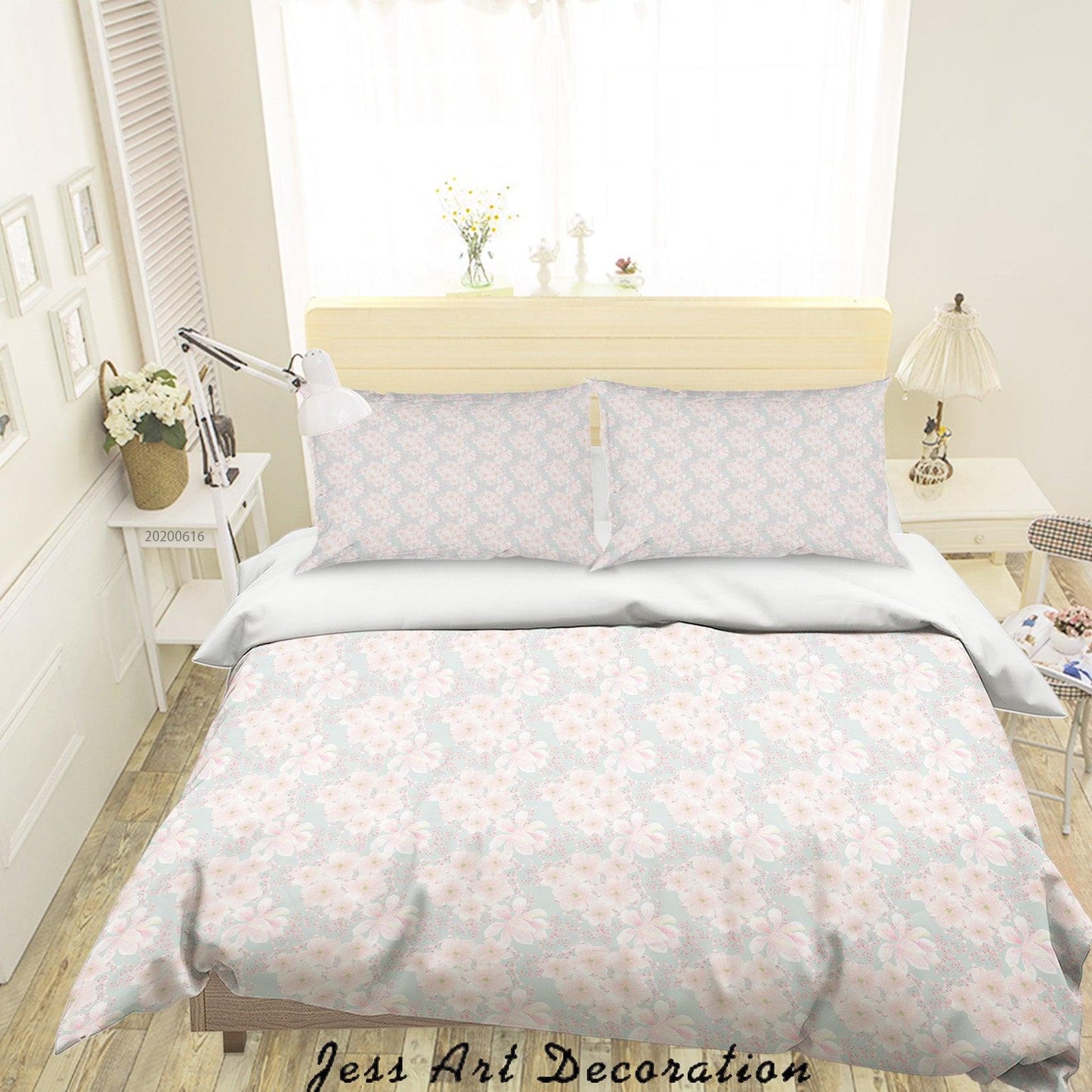 3D Blue Pink Floral Quilt Cover Set Bedding Set Duvet Cover Pillowcases SF04