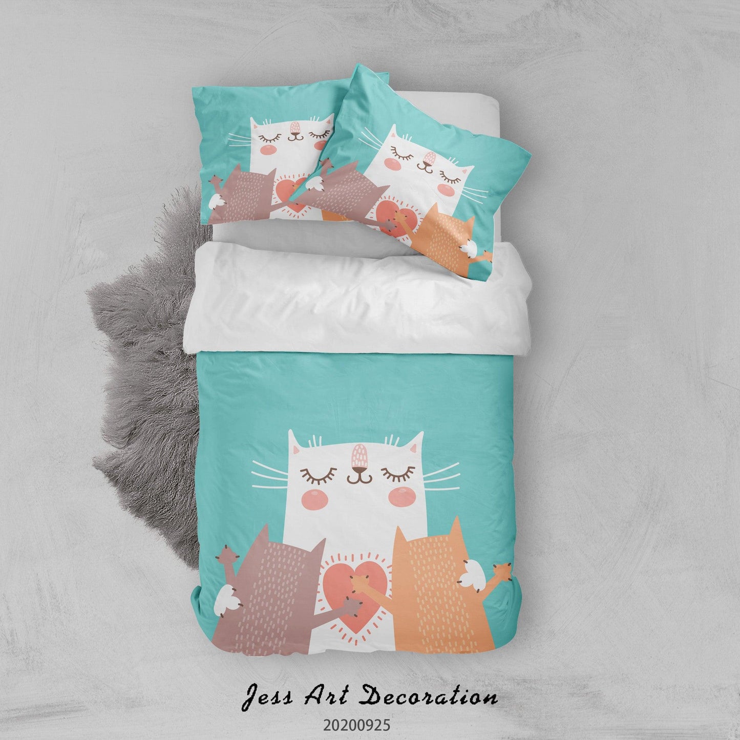 3D Cartoon Animal Cat Pattern Quilt Cover Set Bedding Set Duvet Cover Pillowcases WJ 6468