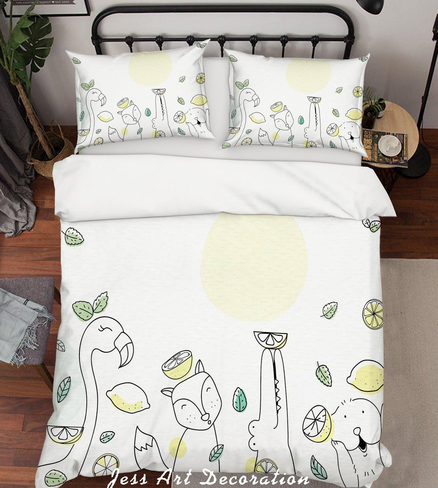 3D Cartoon Animal Lemon white Quilt Cover Set Bedding Set Pillowcases 198