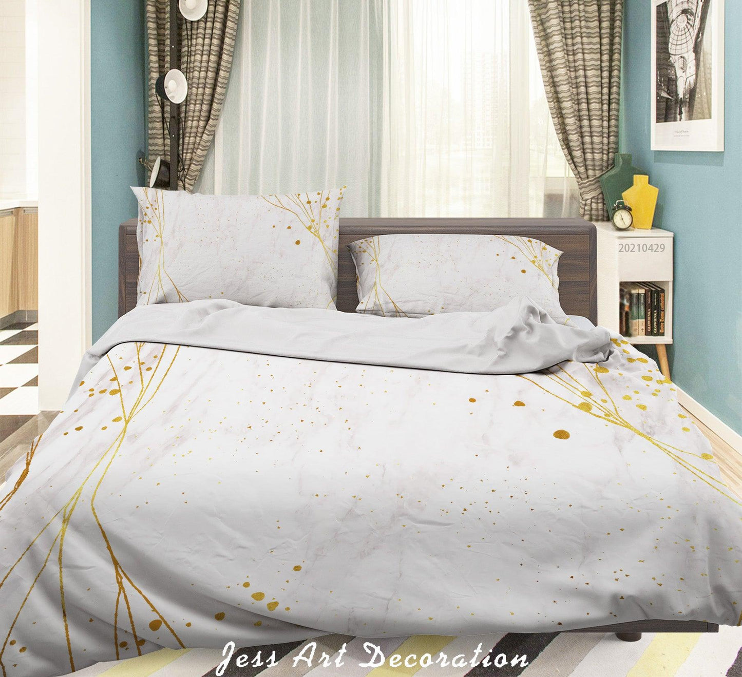 3D Abstract Golden Line Marble Quilt Cover Set Bedding Set Duvet Cover Pillowcases 222