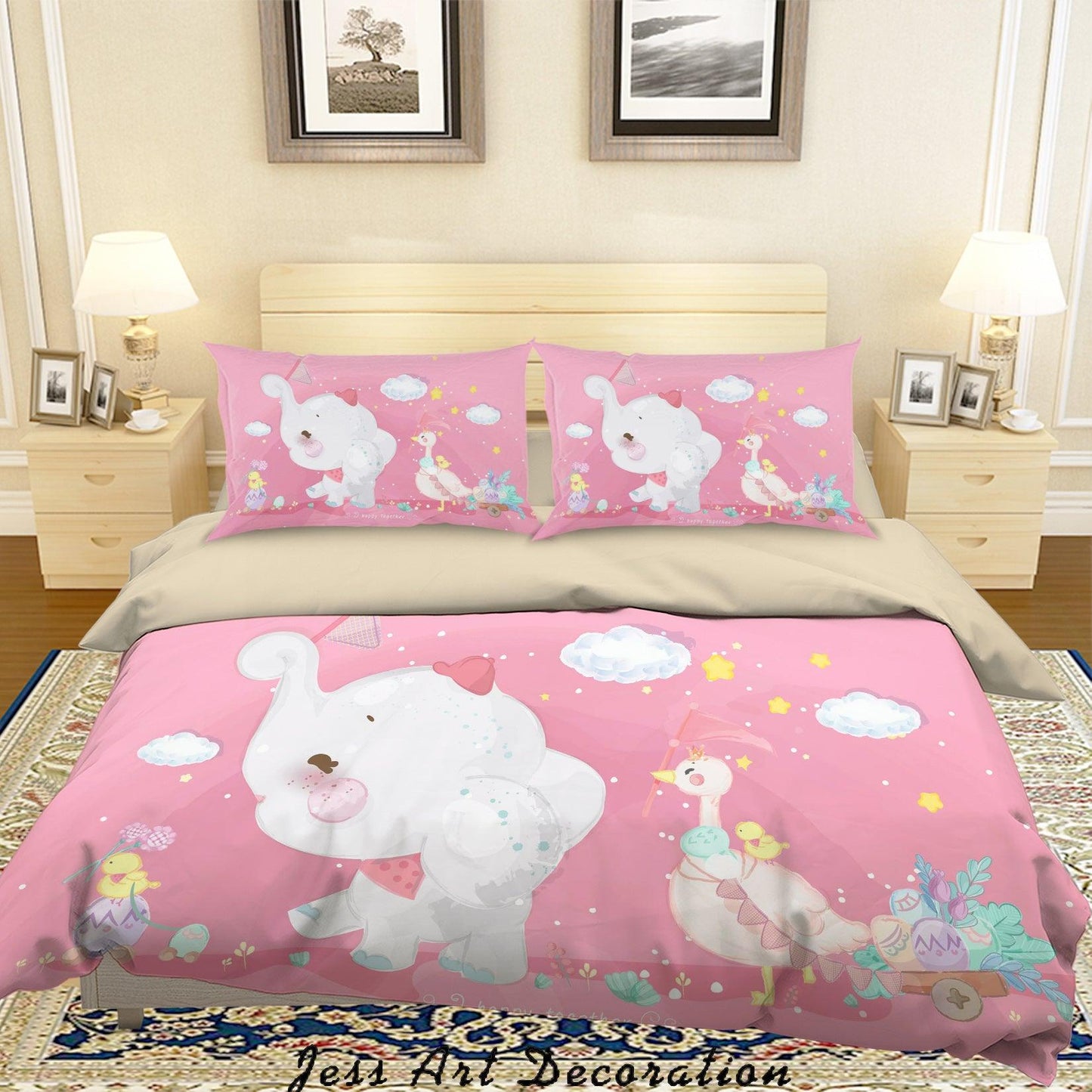 3D Cartoon Pink Animal Elephant Duck Quilt Cover Set Bedding Set Duvet Cover Pillowcases A333 LQH