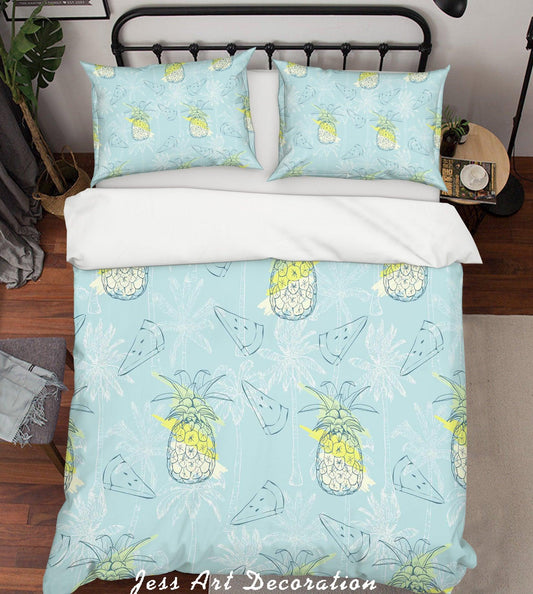 3D Blue Coconut Tree Watermelon Pineapple Quilt Cover Set Bedding Set Pillowcases 58