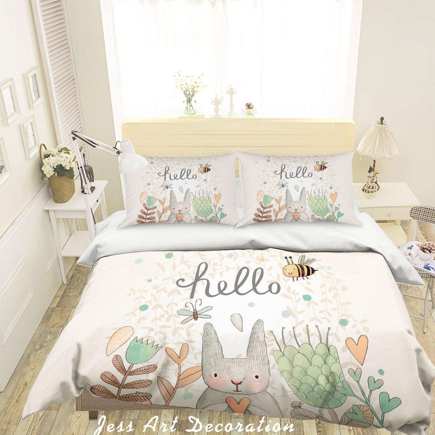 3D Cartoon Rabbit Flower Quilt Cover Set Bedding Set Pillowcases 35