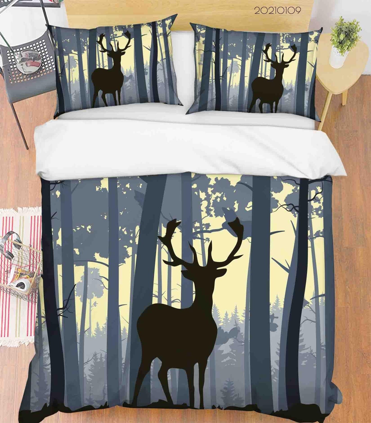 3D Cartoon Green Forest Animal Elk Quilt Cover Set Bedding Set Duvet Cover Pillowcases 50 LQH
