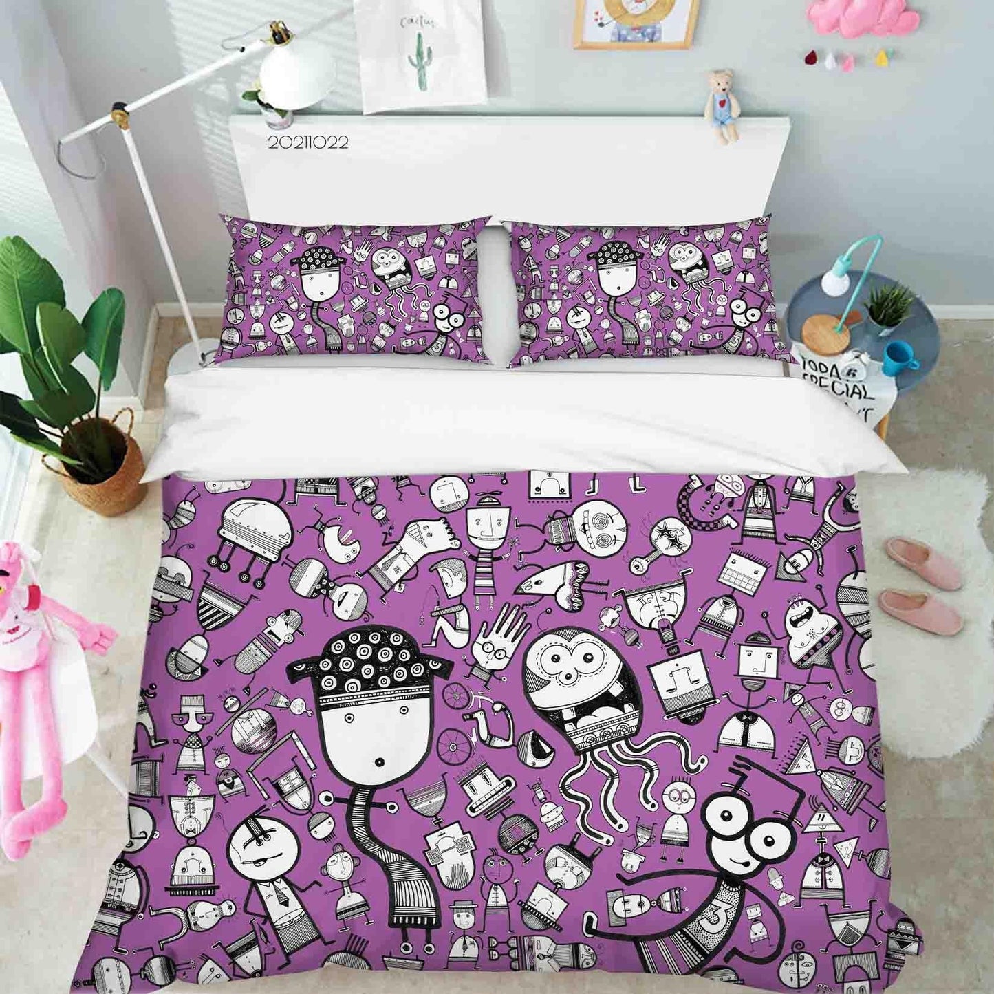 3D Abstract Purple Monster Artistic Graffiti Quilt Cover Set Bedding Set Duvet Cover Pillowcases 3