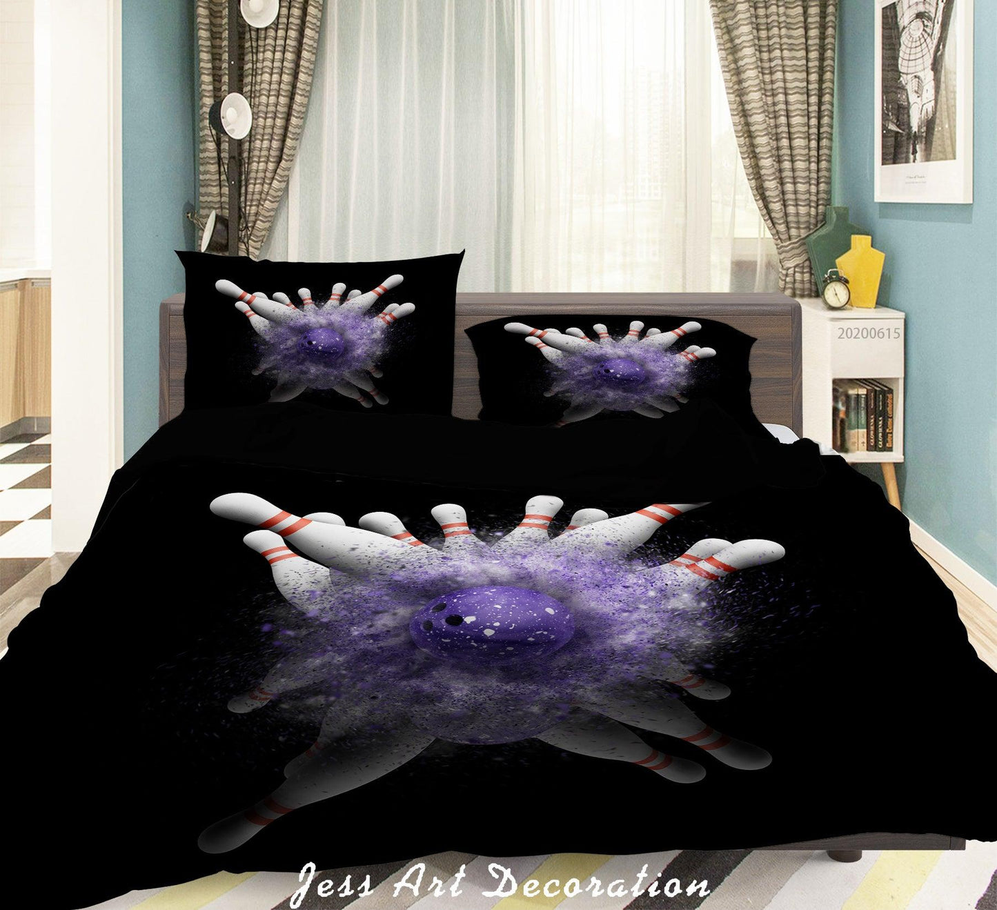 3D Black Bowling Quilt Cover Set Bedding Set Duvet Cover Pillowcases SF11