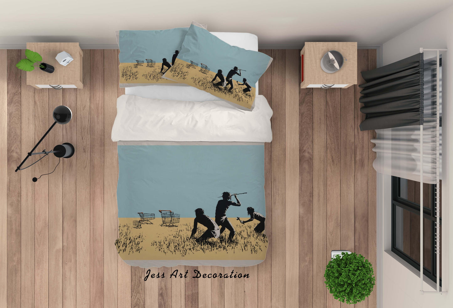 3D Banksy Trolleys Figure Yellow Green Quilt Cover Set Bedding Set Duvet Cover Pillowcases  ZY D62