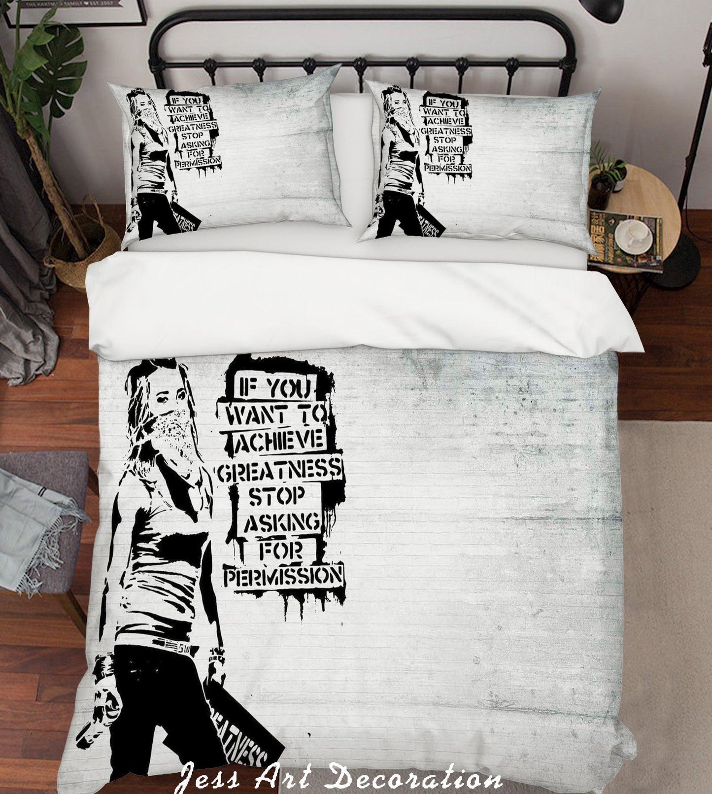 3D Black White Banksy Fashionable Girl Letter Quilt Cover Set Bedding Set Duvet Cover Pillowcases  ZY D77