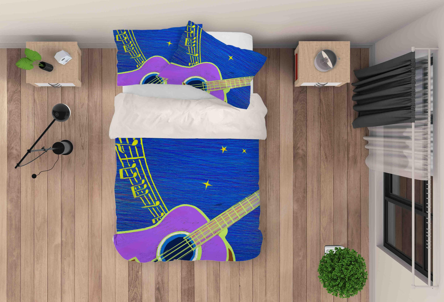 3D Blue Guitar Note Music Quilt Cover Set Bedding Set Pillowcases 129