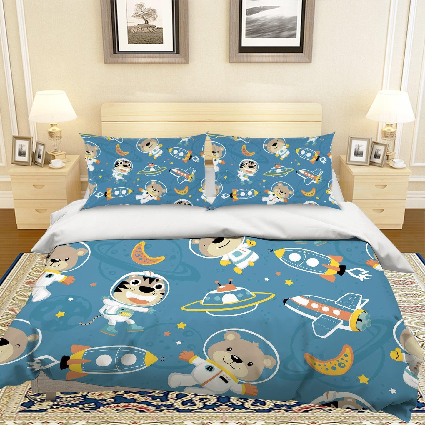 3D Cartoon Animal Astronaut Quilt Cover Set Bedding Set Pillowcases 88