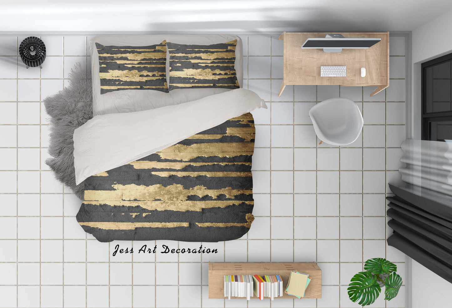 3D Black Golden Stripes Quilt Cover Set Bedding Set Pillowcases 87