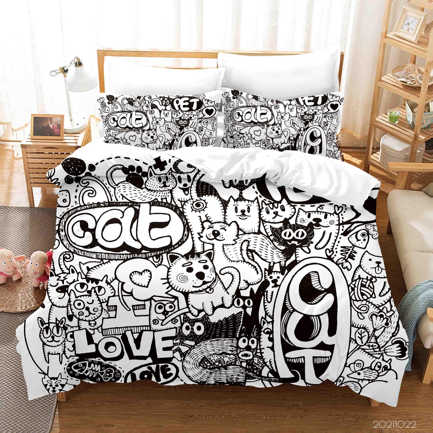3D Abstract Grey Cat Graffiti Quilt Cover Set Bedding Set Duvet Cover Pillowcases 47