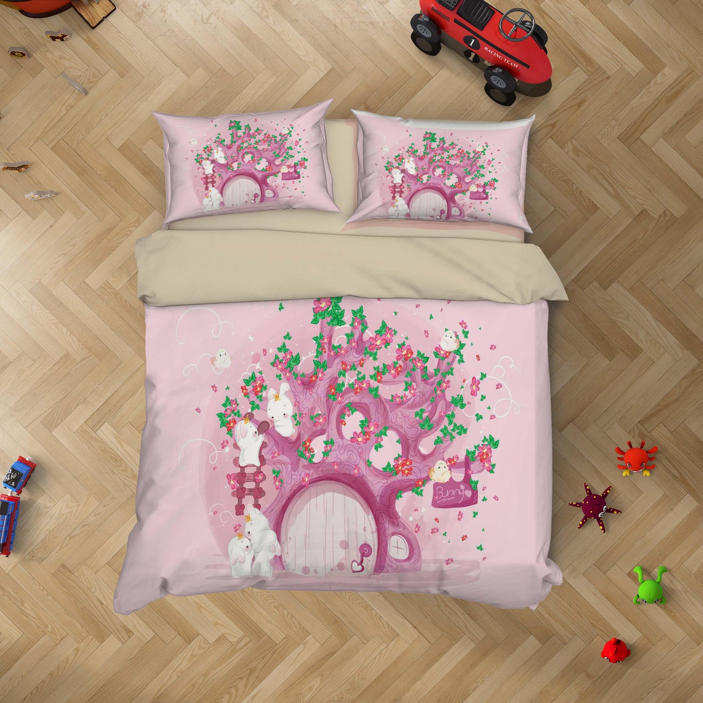 3D Cartoon Pink Tree House Rabbit Quilt Cover Set Bedding Set Duvet Cover Pillowcases A321 LQH