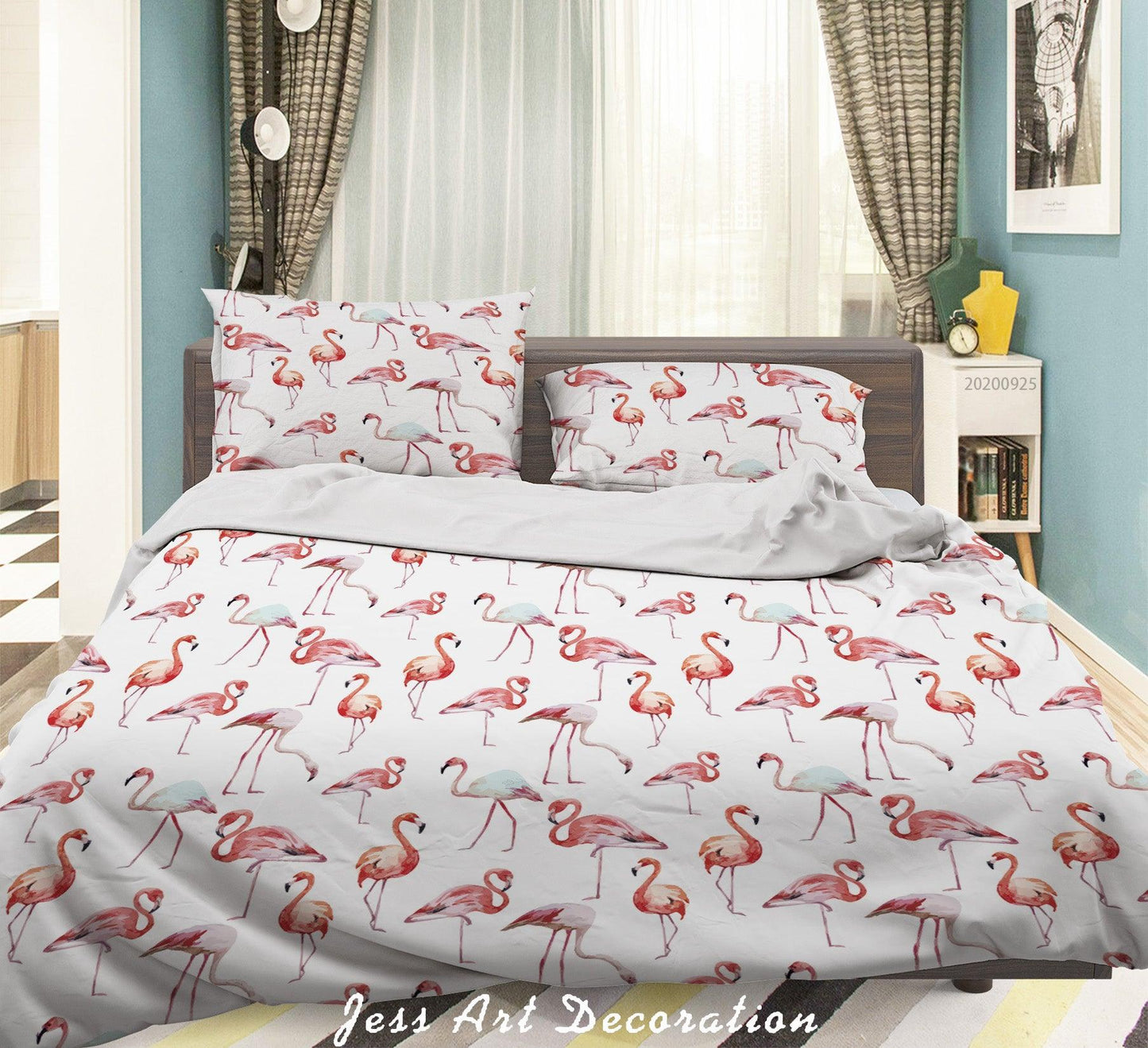 3D Cartoon Animal Flamingo Pattern Quilt Cover Set Bedding Set Duvet Cover Pillowcases WJ 6496