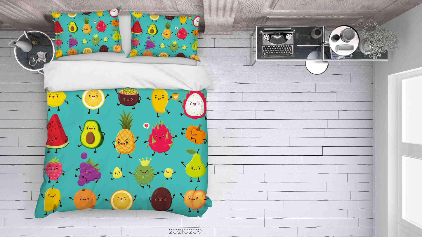 3D Cartoon Colorful Fruit Quilt Cover Set Bedding Set Duvet Cover Pillowcases 278
