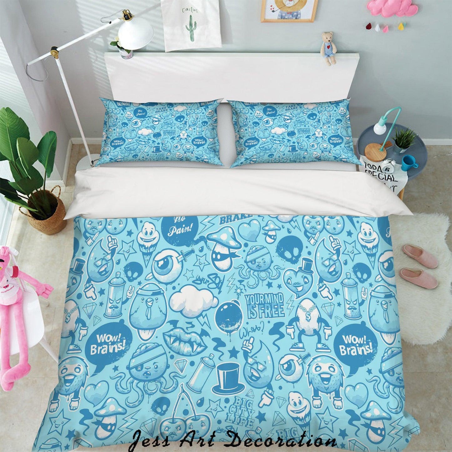 3D Blue Cartoon Pattern Quilt Cover Set Bedding Set Pillowcases 90