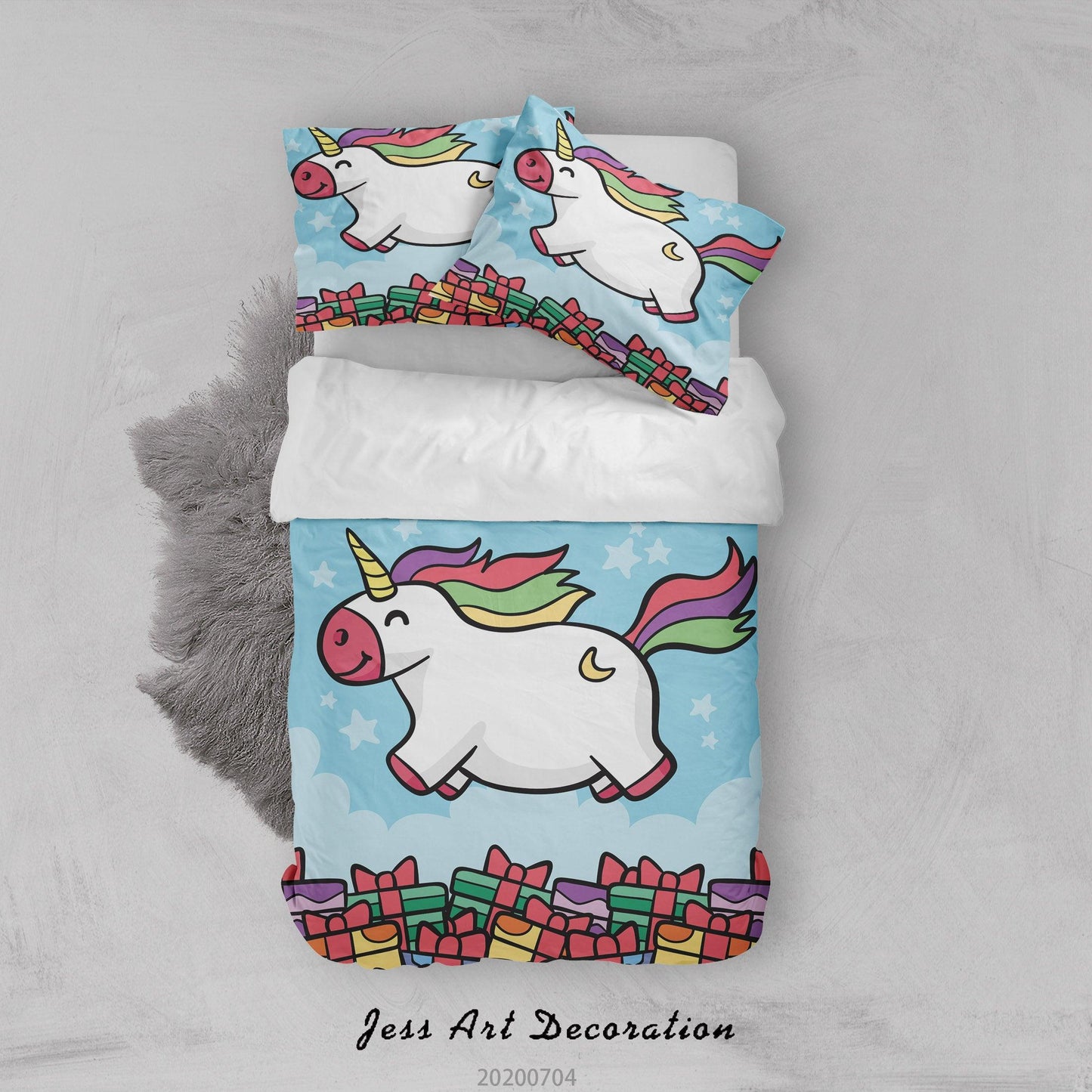 3D Blue Unicorn Quilt Cover Set Bedding Set Duvet Cover Pillowcases SF200