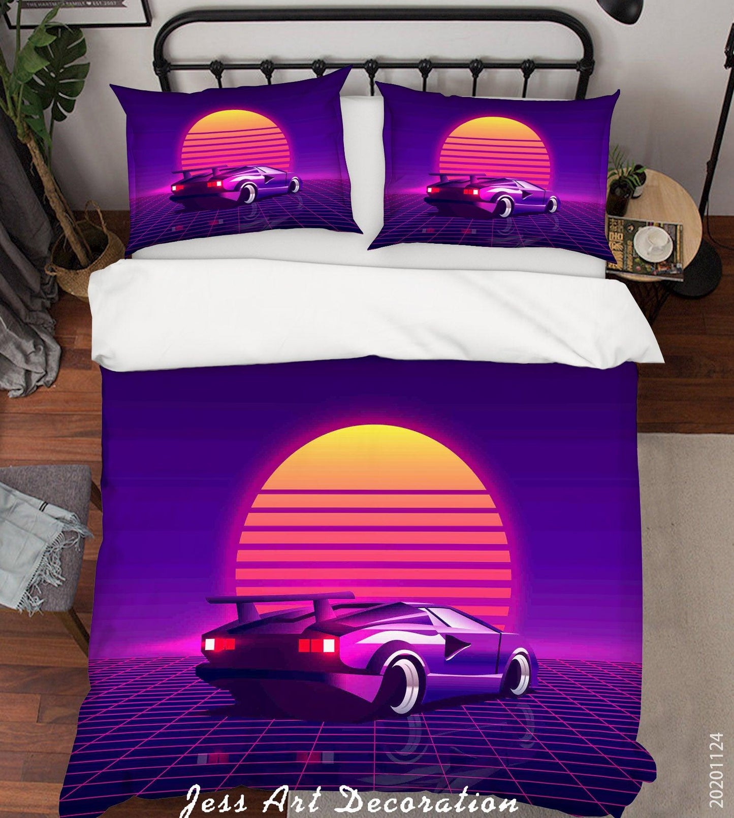 3D Abstract Sunset Vintage Car Vehicle Purple Quilt Cover Set Bedding Set Duvet Cover Pillowcases LXL