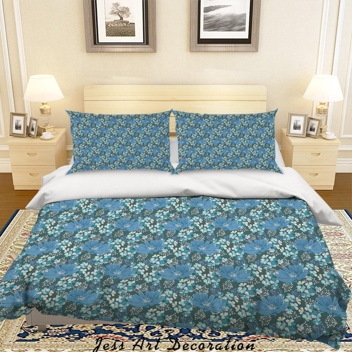 3D Blue Flower Pattern Quilt Cover Set Bedding Set Duvet Cover Pillowcases A041 LQH