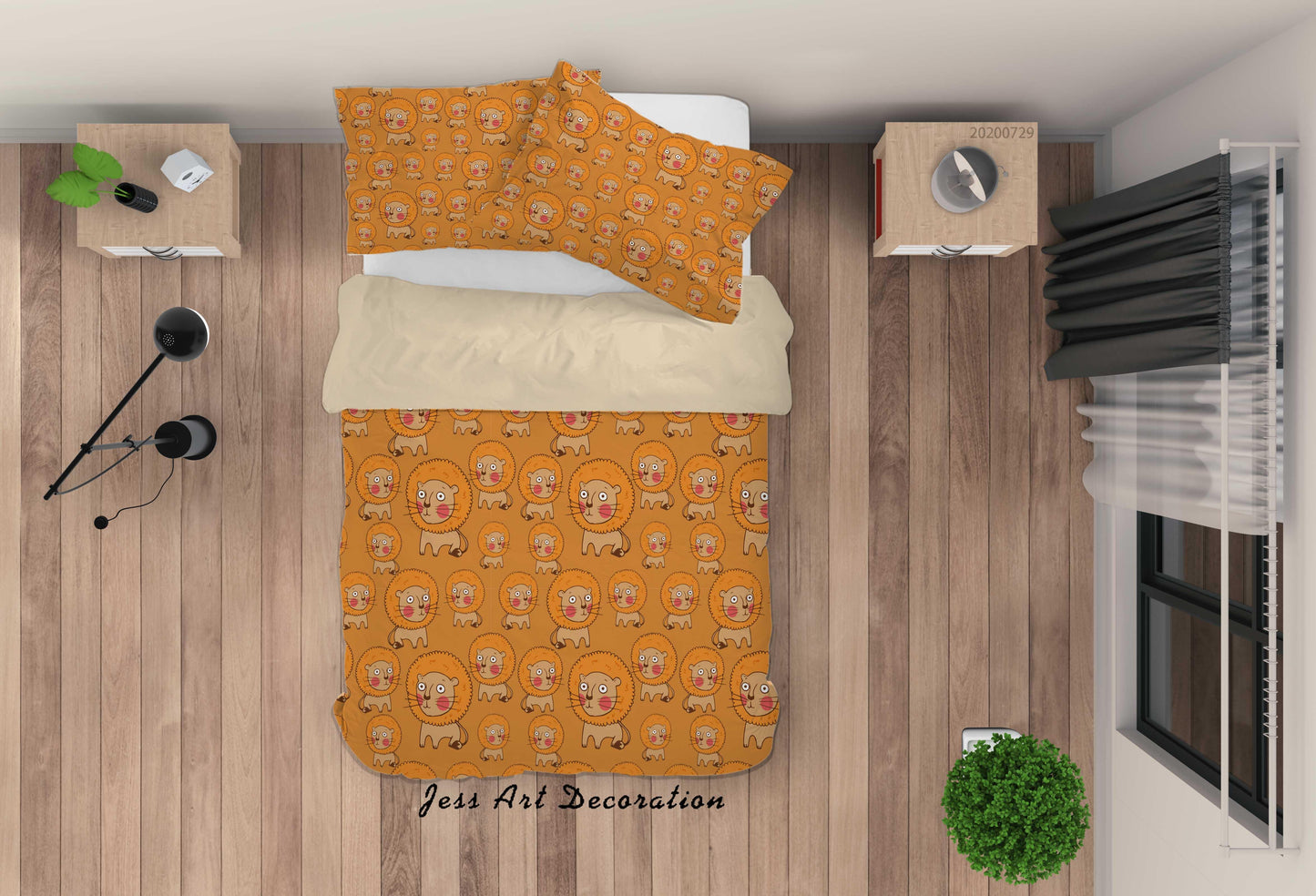 3D Cartoon Orange Lion Quilt Cover Set Bedding Set Duvet Cover Pillowcases LXL 131
