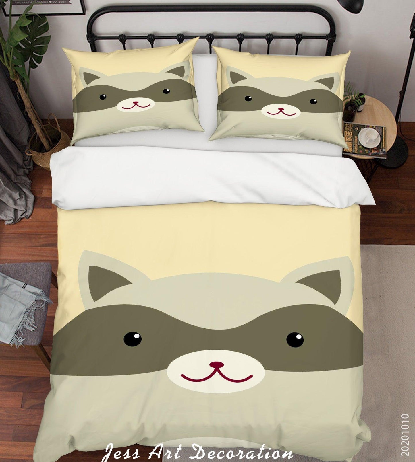 3D Cartoon Cute Animal Raccoon Quilt Cover Set Bedding Set Duvet Cover Pillowcases WJ 9525