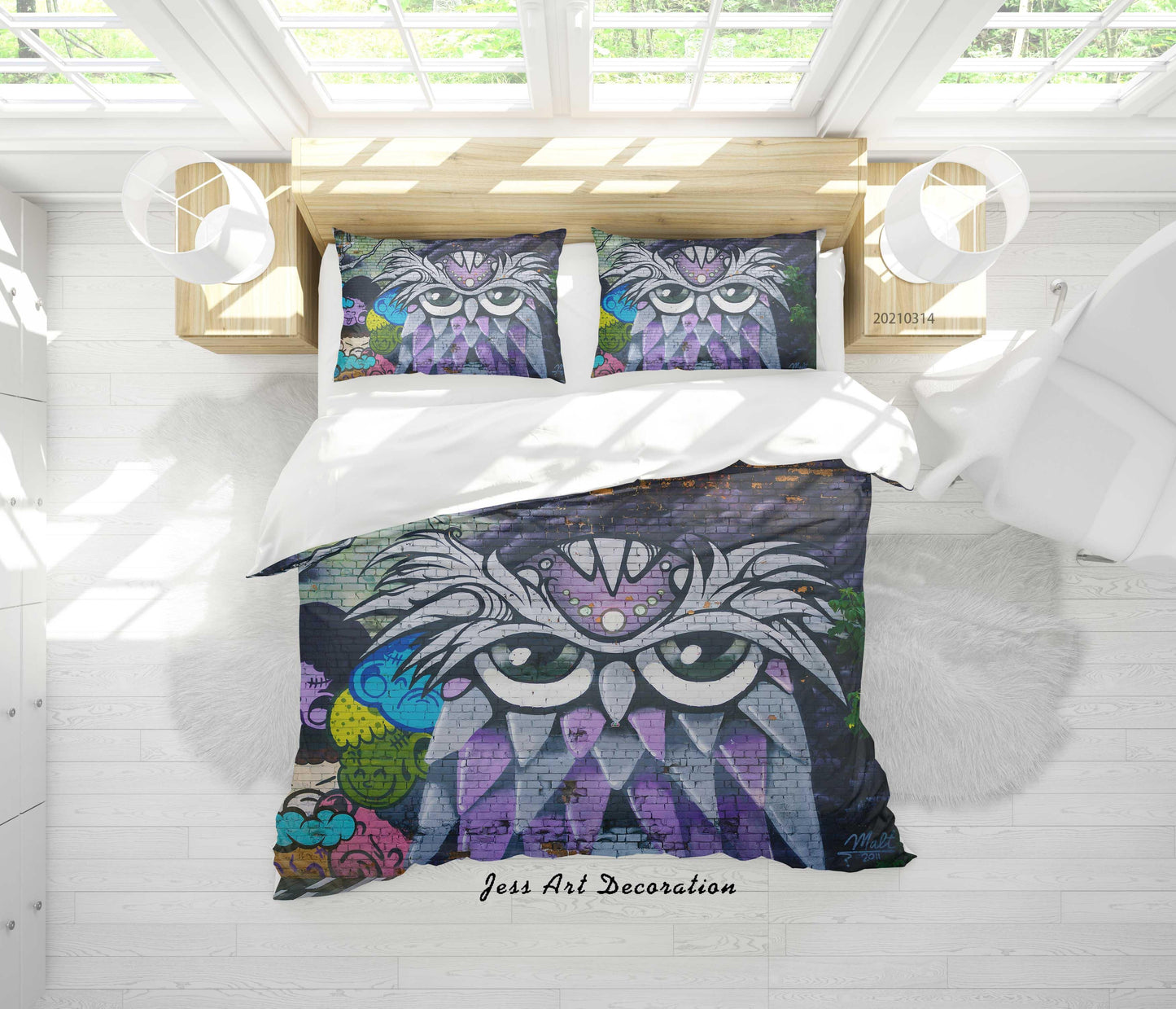 3D Abstract Street Graffiti Owl Quilt Cover Set Bedding Set Duvet Cover Pillowcases 132