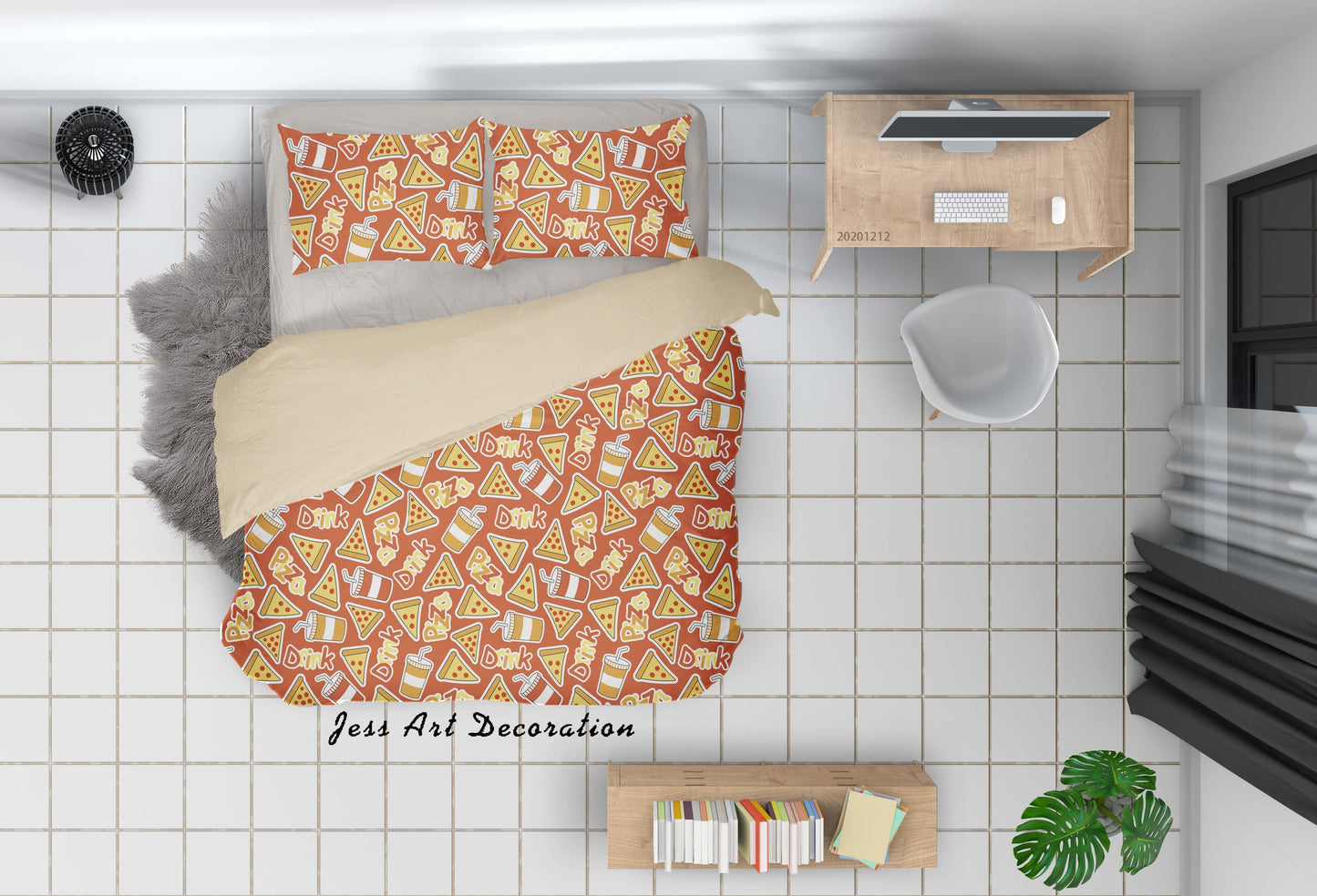 3D Cartoon Pizza Drink Pattern Background Quilt Cover Set Bedding Set Duvet Cover Pillowcases LXL