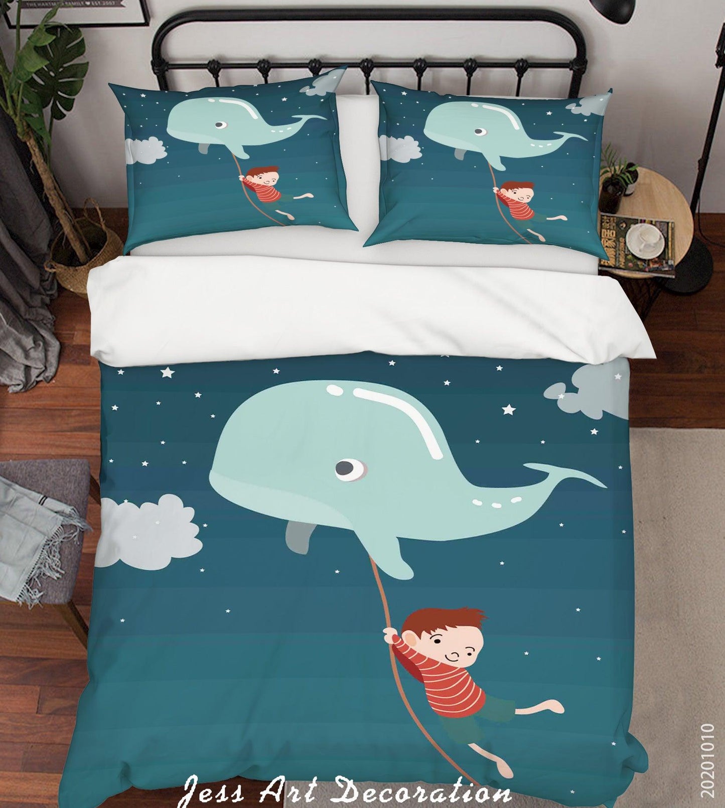 3D Cartoon Animal Whale Flying Boy Quilt Cover Set Bedding Set Duvet Cover Pillowcases WJ 9582