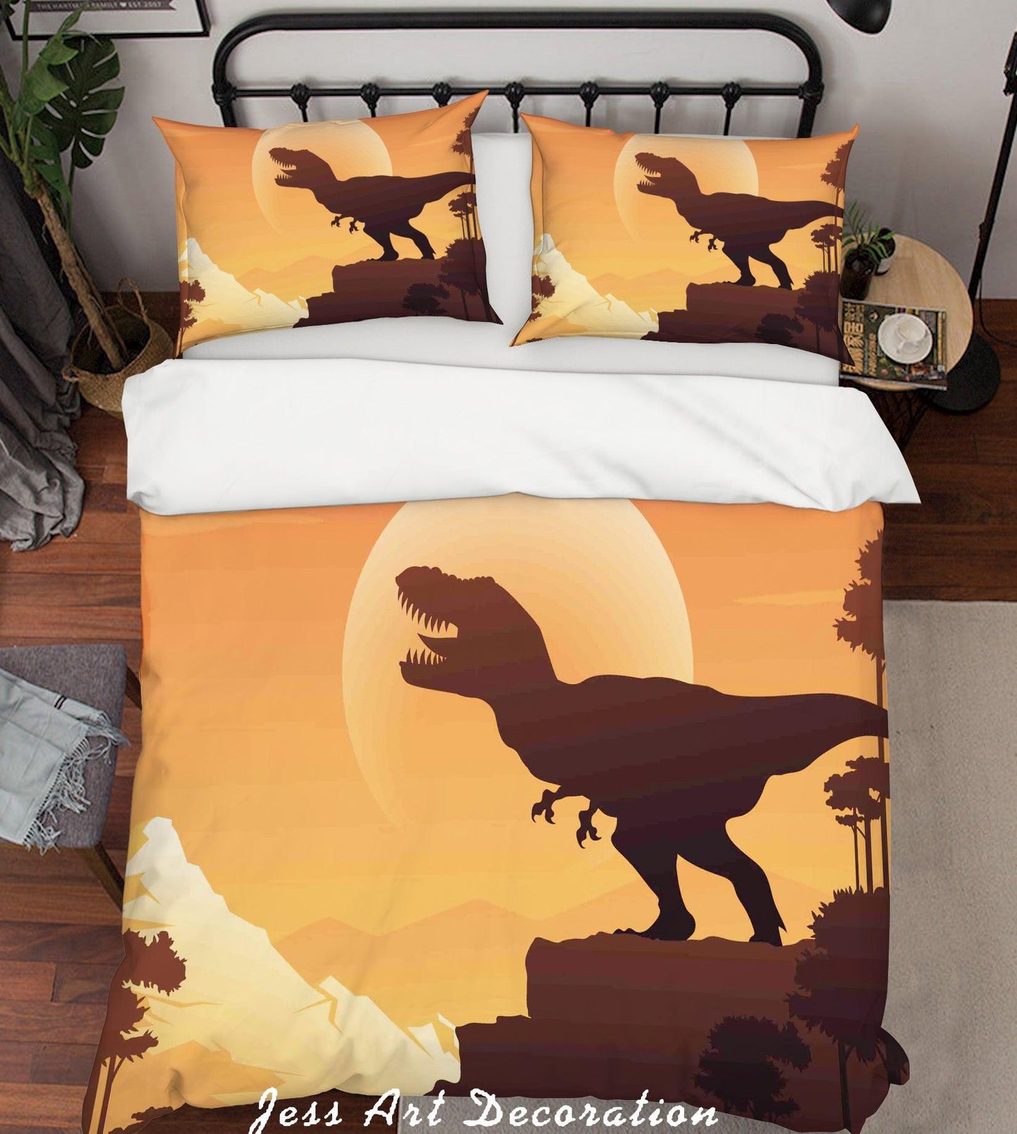 3D Cartoon Dinosaur Yellow Quilt Cover Set Bedding Set Pillowcases 40