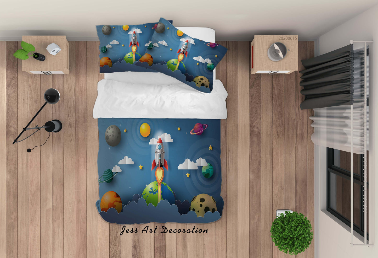 3D Blue Planet Rocket Quilt Cover Set Bedding Set Duvet Cover Pillowcases SF56