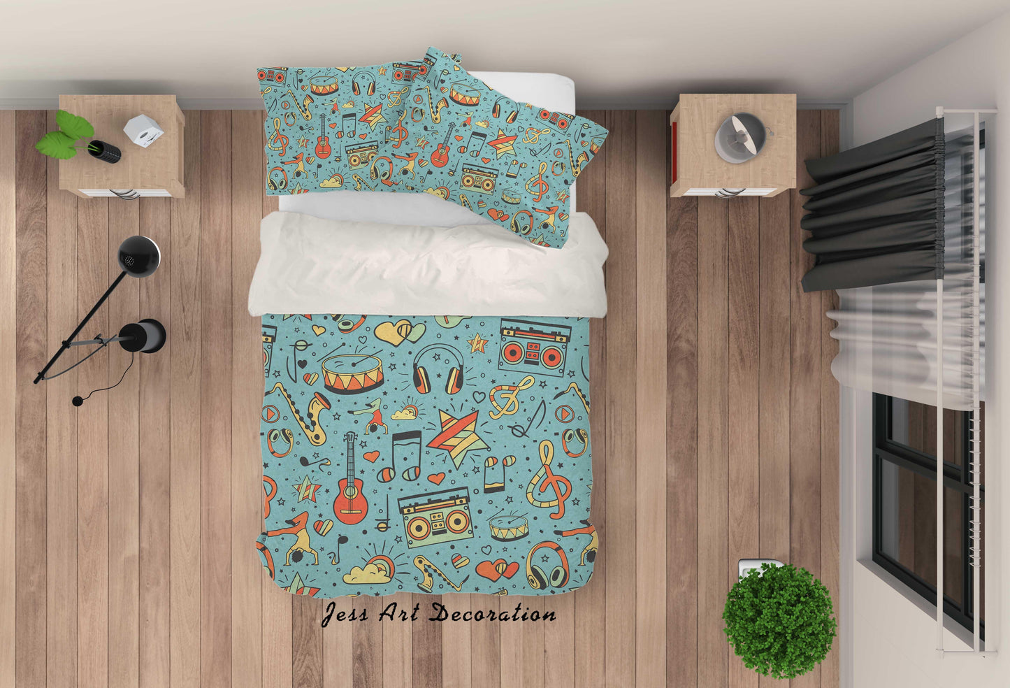 3D Cartoon Music Equipment Quilt Cover Set Bedding Set Pillowcases 17