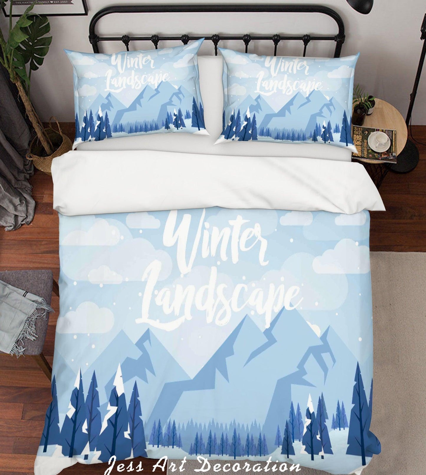 3D Blue Winter Landscape Mountains Trees Snow Quilt Cover Set Bedding Set Pillowcases 27