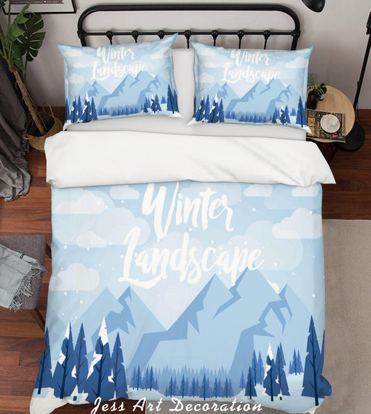 3D Blue Winter Landscape Mountains Trees Snow Quilt Cover Set Bedding Set Pillowcases 27