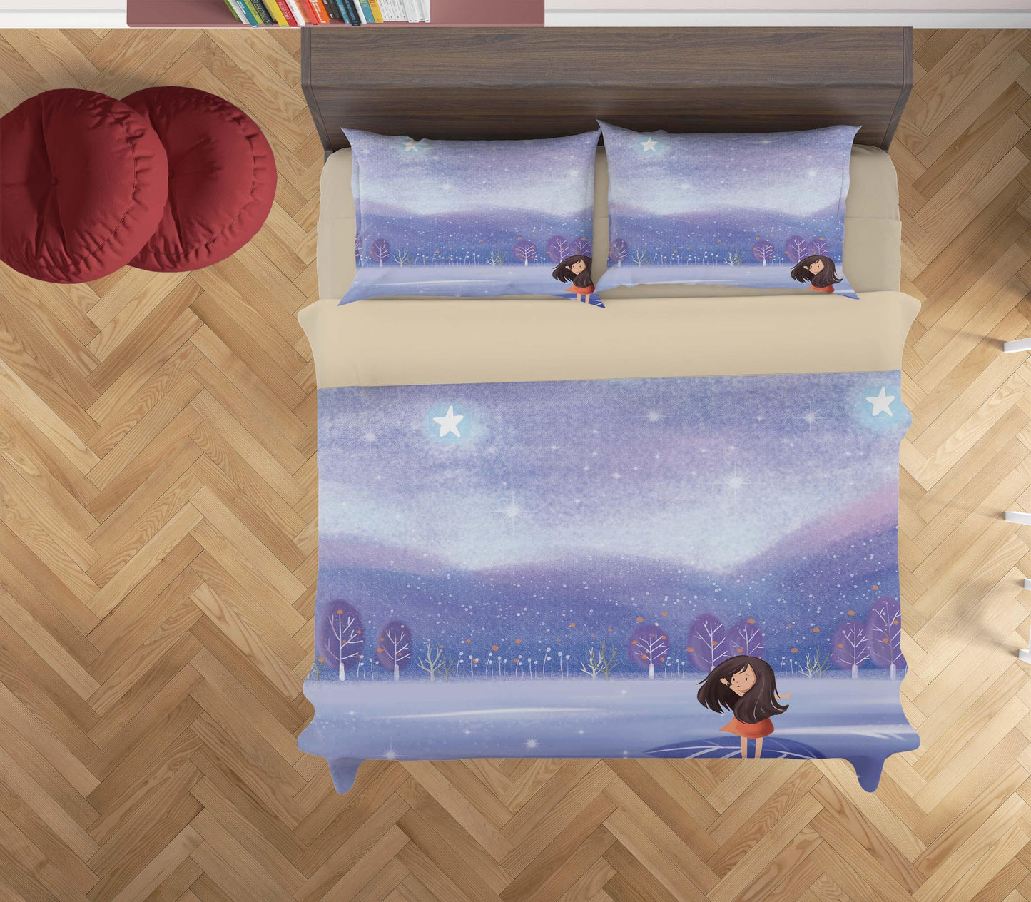 3D Cartoon Blue Tree Leaf Girl Quilt Cover Set Bedding Set Duvet Cover Pillowcases A568 LQH