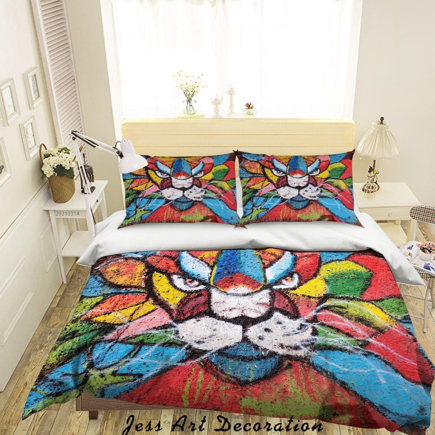 3D Abstract Colored Street Graffiti Lion Quilt Cover Set Bedding Set Duvet Cover Pillowcases 192