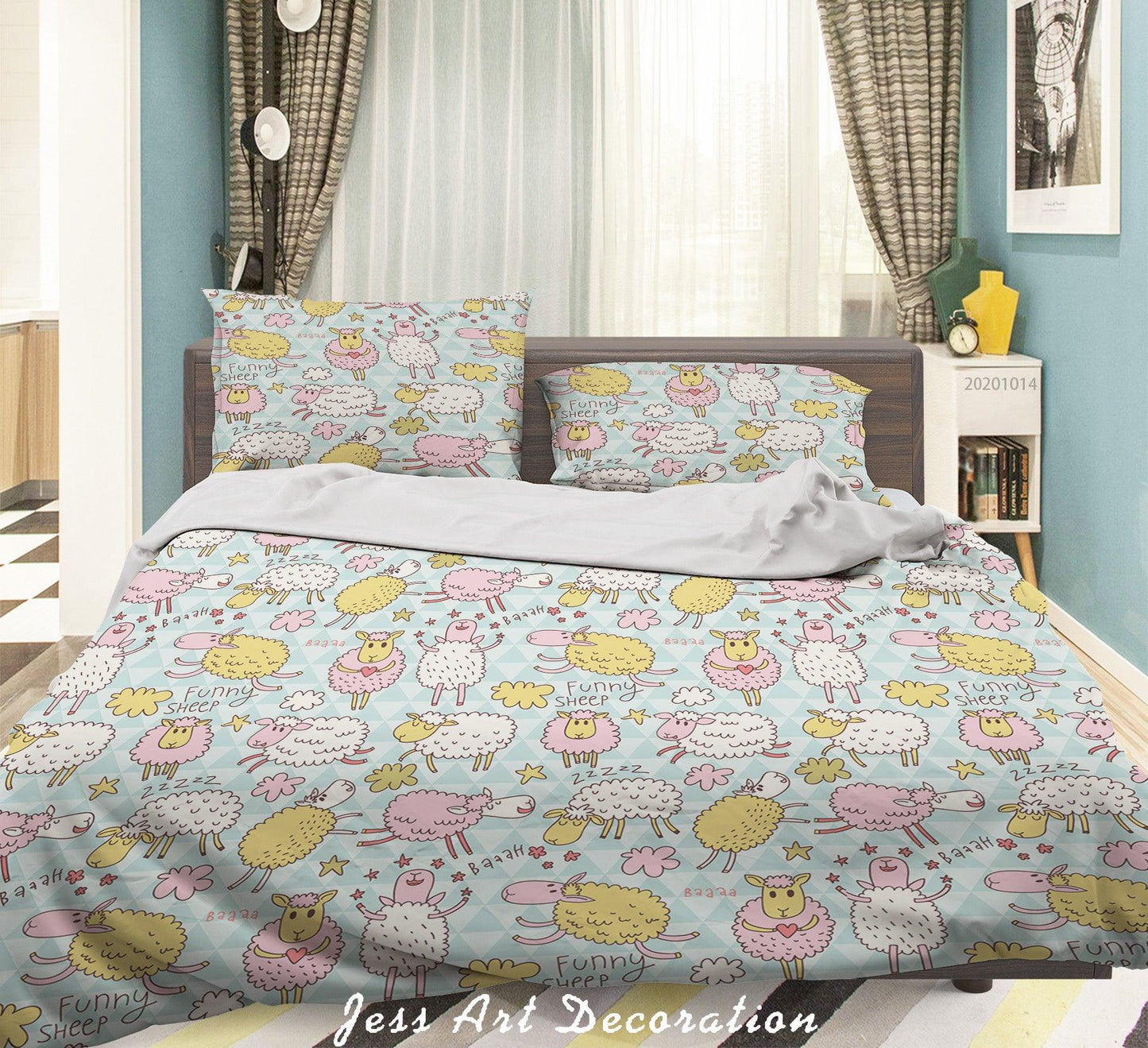 3D Cartoon Animal Funny Sheep Pattern Quilt Cover Set Bedding Set Duvet Cover Pillowcases WJ 9708