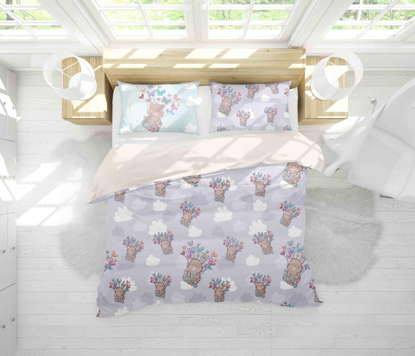 3D Bear Butterfly Clouds Quilt Cover Set Bedding Set Pillowcases 36