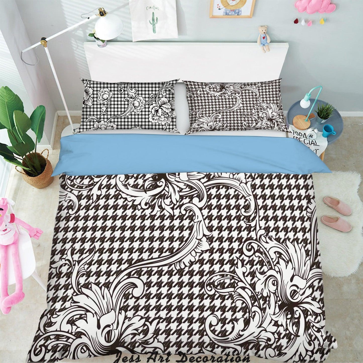 3D Black White Flowers Pattern Quilt Cover Set Bedding Set Pillowcases  216