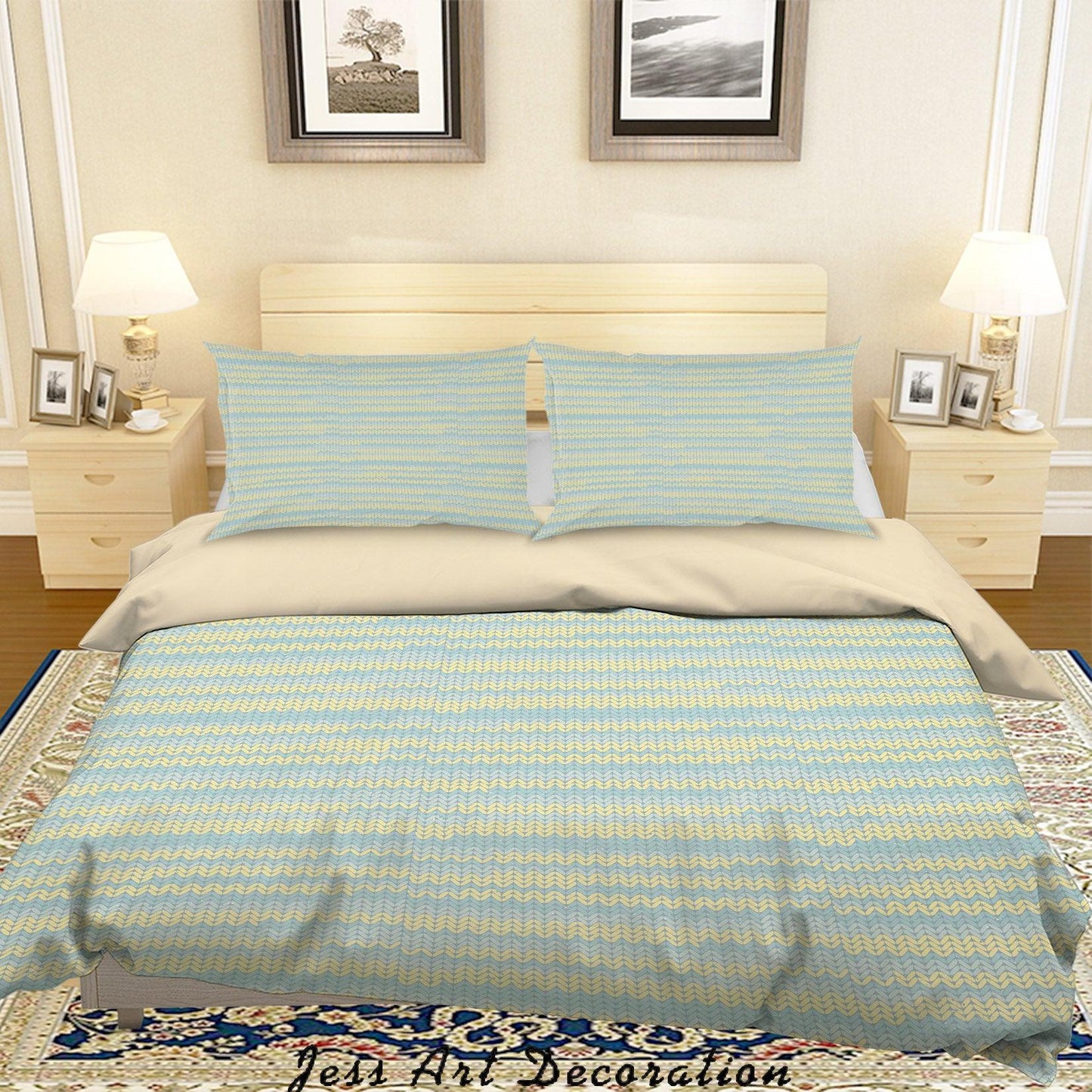 3D Blue Yellow Wool Pattern Quilt Cover Set Bedding Set Duvet Cover Pillowcases SF124